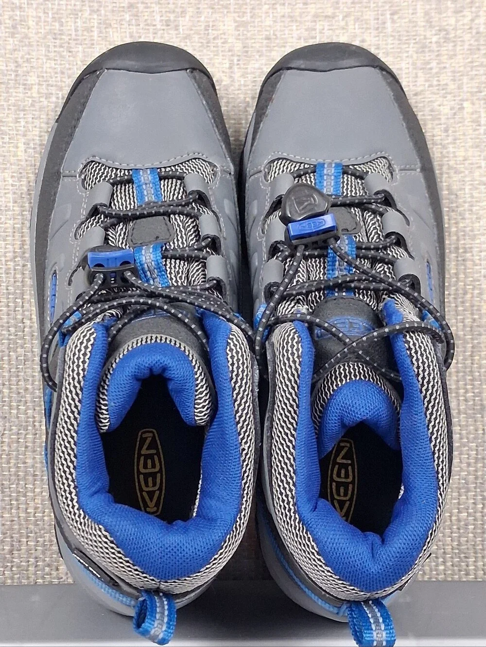 KEEN Targhee Mid Waterproof Boots Kids Size 2 Steel Grey Baleine Blue Hiking
